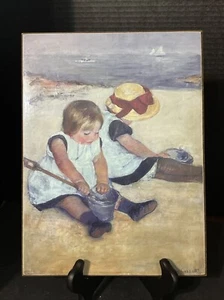 Vtg Mary Cassatt Children Playing on the Beach Print on particleboard plaque - Picture 1 of 6