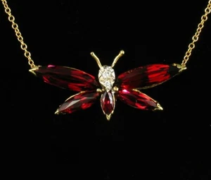 COLLAR MARIPOSA FINO DIAMANTE TURMALINA RUBELITA NATURAL 4,76ctw ORO 18K - Imagen 1 de 10