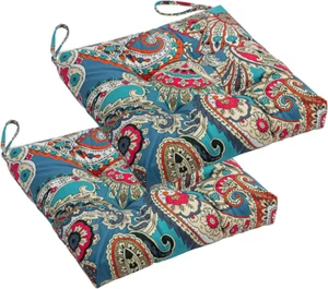 2-Pack Outdoor/Indoor Wicker Patio Seat Cushion Pad with Ties - 17" x 17" - Picture 1 of 13