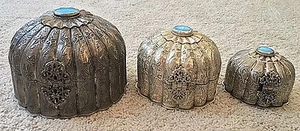 Set of 3: Kharbuja Ornate Silver Jeweled Nesting Boxes Trinket Jewelry 4-7" W - Picture 1 of 4