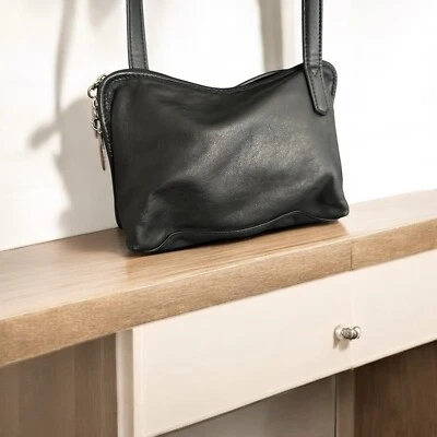 Bolso Bandolera Tignanello Suave Negro Cuero Genuino Cartera Integrada Cremallera Foto 1 de 4