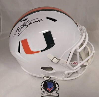 Willis McGahee Firmado 01 Campeones Miami Huracanes Tamaño Completo Casco Beckett Automático  Foto 1 de 4
