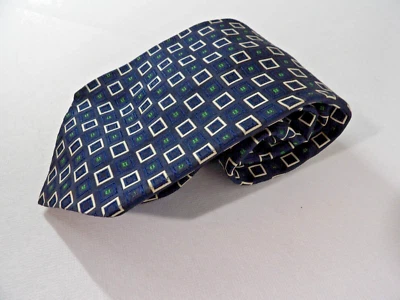 Corbata Lanvin New York Paris Cuello Seda Cuadrados Geométricos Azul Marino Blanco Negocios Foto 1 de 4