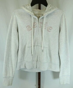 Aerie Juniors Light Gray Embroidered Zip Front Hoodie Size Large - Picture 1 of 5