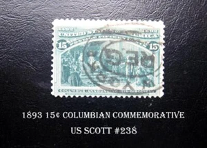 US #238 – 1893 15c Columbian Commemorative: Columbus Announcing His Discovery - Picture 1 of 2