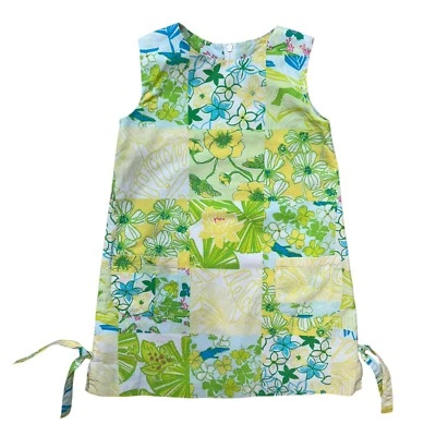 Vestido Lilly Pulitzer Niñas Talla 4 Algodón Estampado Floral Patchwork Cambio Amarillo Foto 1 de 4