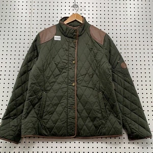 Lauren Ralph Lauren Quilted Snap Jacket Womens Large Green Leather Elbow 22x26 - Picture 1 of 15