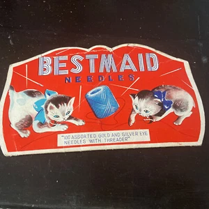 Vintage Cat Kitten Book Of Gold & Silver Sewing Needles Advertising Bestmaid - Picture 1 of 11