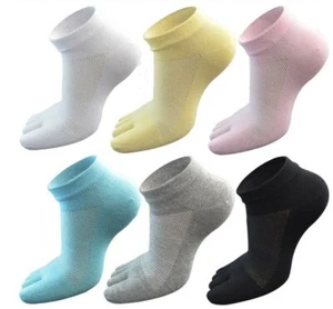 5/6Pairs Women 100% Cotton Low Cut Five Finger Toe Socks Ankle Sport Breathe 5-9 - Picture 1 of 16