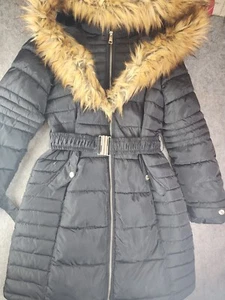 Rocawear Women's Long Black Parka Puffer Coat Small Jacket Faux Fur Trim - Picture 1 of 13