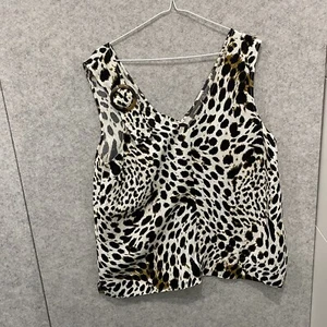 Sussan Womens Tank Top Animal Print Sleeveless Linen Blend V-Neck Size 12 - Picture 1 of 7