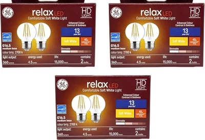 (6 Bulbs) Relax LED G16.5 Light Bulb, 4.5 Watts, 360 Lumens, Dimmable, Soft Whit - Image 1 of 4