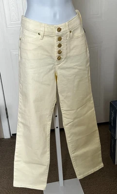 LILY PULITZER MUJER SOUTH OCEAN JEANS TIRO ALTO LIMÓN MERENGUE BOTÓN MOSCA TALLA 6 Foto 1 de 4