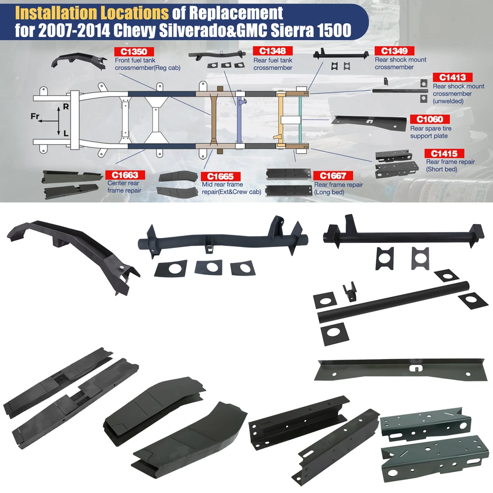 For 2007-2014 chevy Silverado & GMC Sierra Frame Replacement  & Crossmember Kit - Image 1 of 4