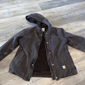 Carhartt Sandstone Jacket SHERPA Lined Youth MEDIUM Dark Brown - Picture 1 of 6