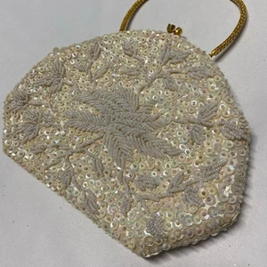 Bolso sin asas vintage de lentejuelas con cuentas iridiscentes de Simon usado en excelente estado - Imagen 1 de 7