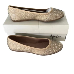 NWT Style & Co 9M Gold Metallic Embellished Ballet Flat Evening Party - Picture 1 of 7