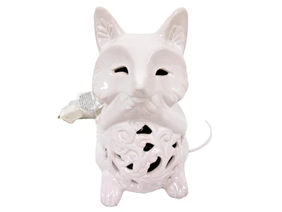 Lámpara de luz nocturna de zorro de cerámica blanca esmaltada eléctrica estatuilla recortada de mesa Foto 1 de 4