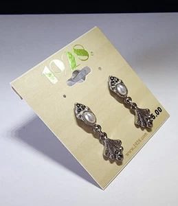 1928 Jewelry Faux Pearl Dangle Earrings Silver Tone Vintage Art Deco Style NWT - Picture 1 of 4