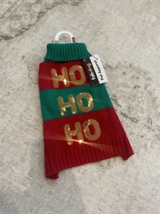Fab Dog XS HO HO HO Christmas Green Red Dog Sweater Turtleneck NWT Sequins - Picture 1 of 4