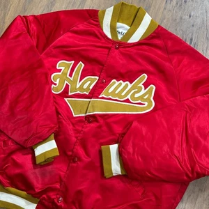 Vintage Atlanta Hawks Jacket Mens L Red Delong Varsity Bomber Coat Lined NBA 90s - Picture 1 of 12