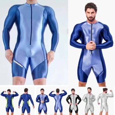 AMORESY Men's Tracksuits Jumpsuits Shiny Glossy Bodysuit Tights Overalls Suits - Image 1 of 4