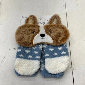 Dreaming Of Blue & Brown Rabbit Eye Mask & Fuzzy Socks Girls One Size NEW - Picture 1 of 4