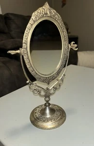 Antique European Style Brass Swivel Mirror Vintage Handcrafted Vanity Makeup - Picture 1 of 4
