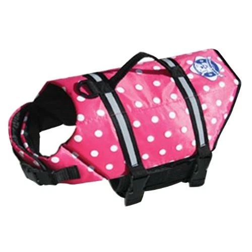 Dog Life Jacket Small Pink Polka Dot Life Vest Paws Aboard, Nylon Model PP1300 - Image 1 of 1