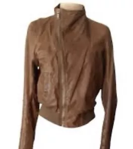 RICK OWENS Bronze Lambskin Leather Draped Collar Bomber Jacket $1400 Womens IT42 - Picture 1 of 15