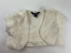 George Girls Sz 5 Ivory Faux Fur Short Sleeve Bolero Top Open Front  - Picture 1 of 6
