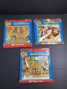 3 Vintage Fisher Price Wooden Children's Farm Animals Animal Friends Dogs in Box - Picture 1 of 24