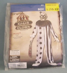 Killer Clown Costume Boys Halloween Large 10-12 Child Jumpsuit Collar Head Wig - Picture 1 of 5