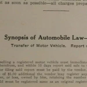 Trasferimento Autoveicoli "Sinossi Diritto Automobile - Rapporto di Vendita" Scheda 1944 - Foto 1 di 3