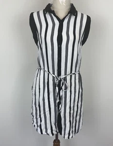 Tokito Womens Size 8 Black/White Striped Sleeveless Button Up Lined Dress Belt - Picture 1 of 8