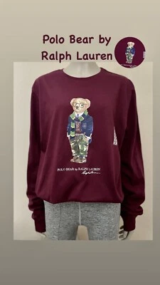 M  Polo Ralph Lauren Men's Wine Red Burgundy Polo Bear Graphic Crew-Neck T-Shirt - Image 1 of 4