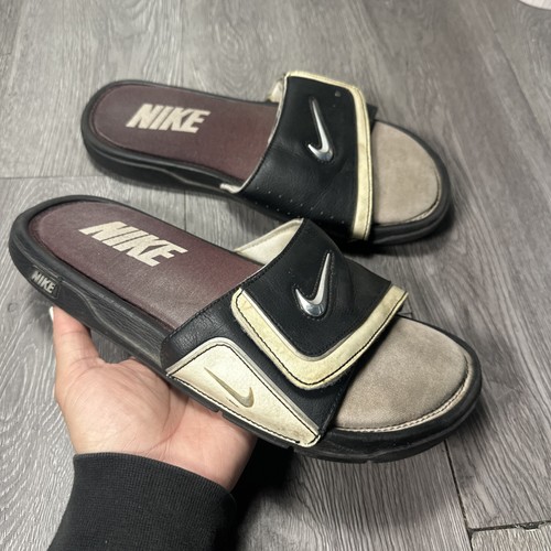 Nike Comfort Slides Nero Argento 415205 010 Taglia 9 Uomo Cromo Swoosh Foam