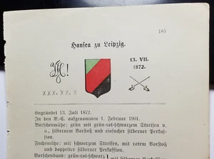 Turnerschaft Hansea zu Leipzig - um 1914 / Seite mit Farbschild Studentika - Bild 1 von 1