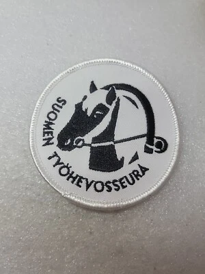 Suomen Työhevosseura Horse Logo Patch Finland Nonprofit White Fabric Embroidered - Image 1 of 4