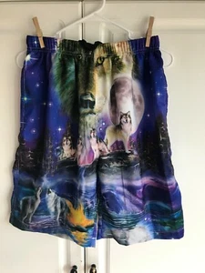 New Unbranded Young Boys Shorts Size Large Wolf Designs Elastic Waist No Lining - Picture 1 of 5