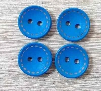 colors wood sewing buttons 2 holes blue stitches 1/2 inch 4pc set - Image 1 of 2