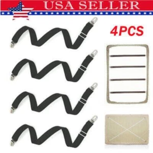Adjustable Bed Sheet Fasteners 4Pcs, Elastic Straps Clips, Grippers for Mattress - Picture 1 of 6