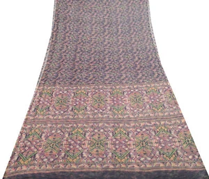 Sushila Vintage Blue Saree 100% Pure Chiffon Silk Printed Soft Sari Craft Fabric - Picture 1 of 9