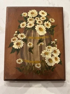 Vintage Wandbild handbemalt Gänseblümchen Holz - Bild 1 von 9