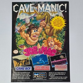 Joe & Mac Game Boy Super Nintendo SNES Nintendo NES Cave-Manic! Print Ad/Poster