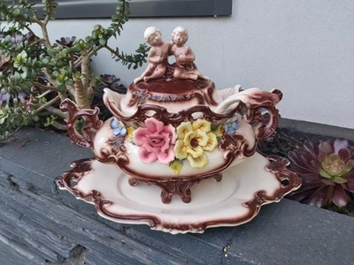 Rare Large vintage Italian Capodimonte soup tureen Boys Top Made In Italy  - image 1 of 4