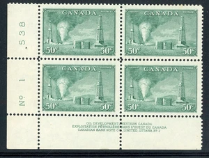 CANADA 1950 MINT NH #294, OIL WELLS LOWER LEFT PLATE BLOCK !! XX82 - Picture 1 of 2