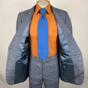 Vintage 60er 70er Botanik Anzug Herren 41 Lang Sakko 35 Hose ungesäumt kariert Freizeit NOS - Bild 1 von 23