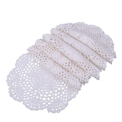 6er Häkeldeckchen Spitzendeckchen Tischdecke Beige Handarbeit Rund - Bild 1 von 3