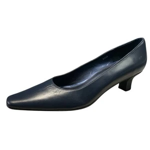 Vaneli Blue Leather Pump Block Kitten Heel Nip Toe Career Shoe Formal Size 10M - Picture 1 of 8
